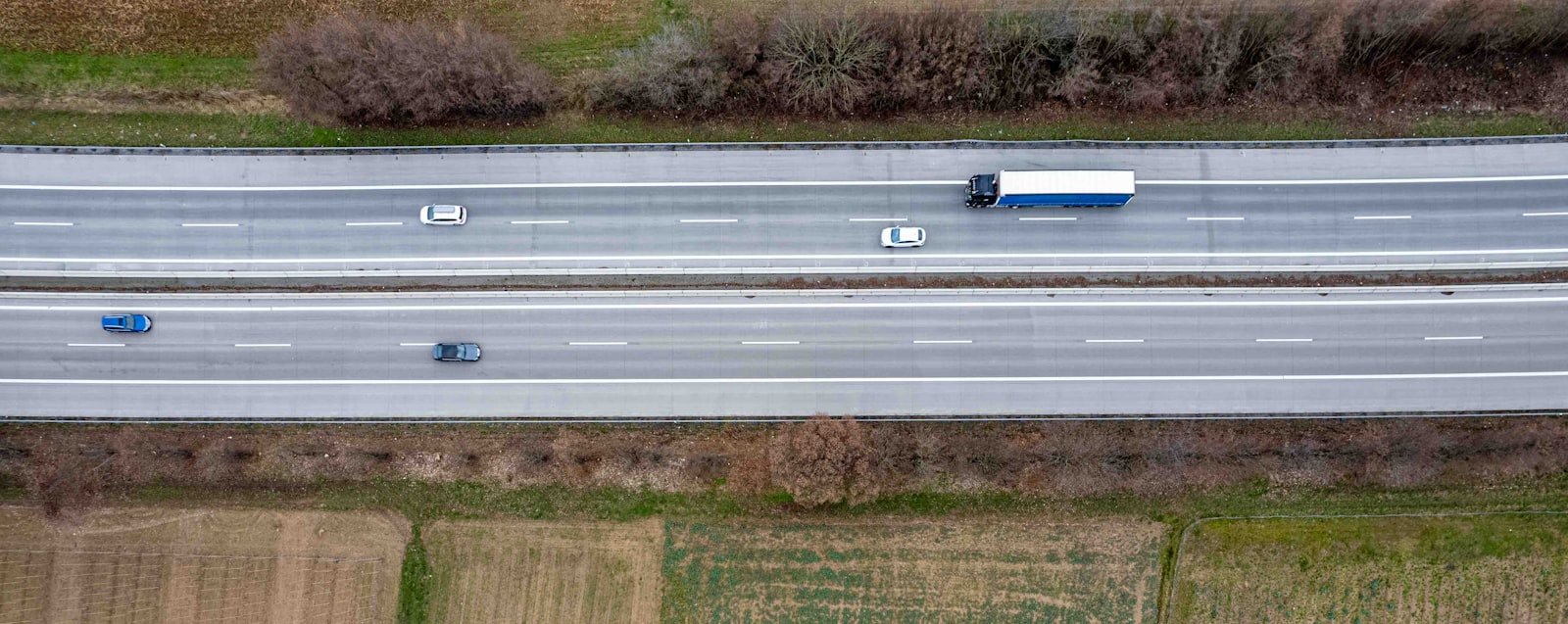 Aerial view of a truck fleet on the highway