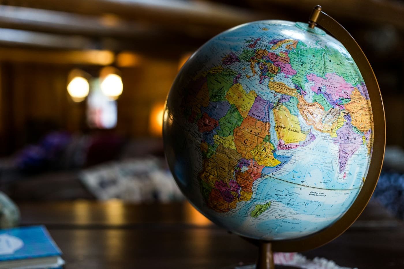Desk globe on a wooden table