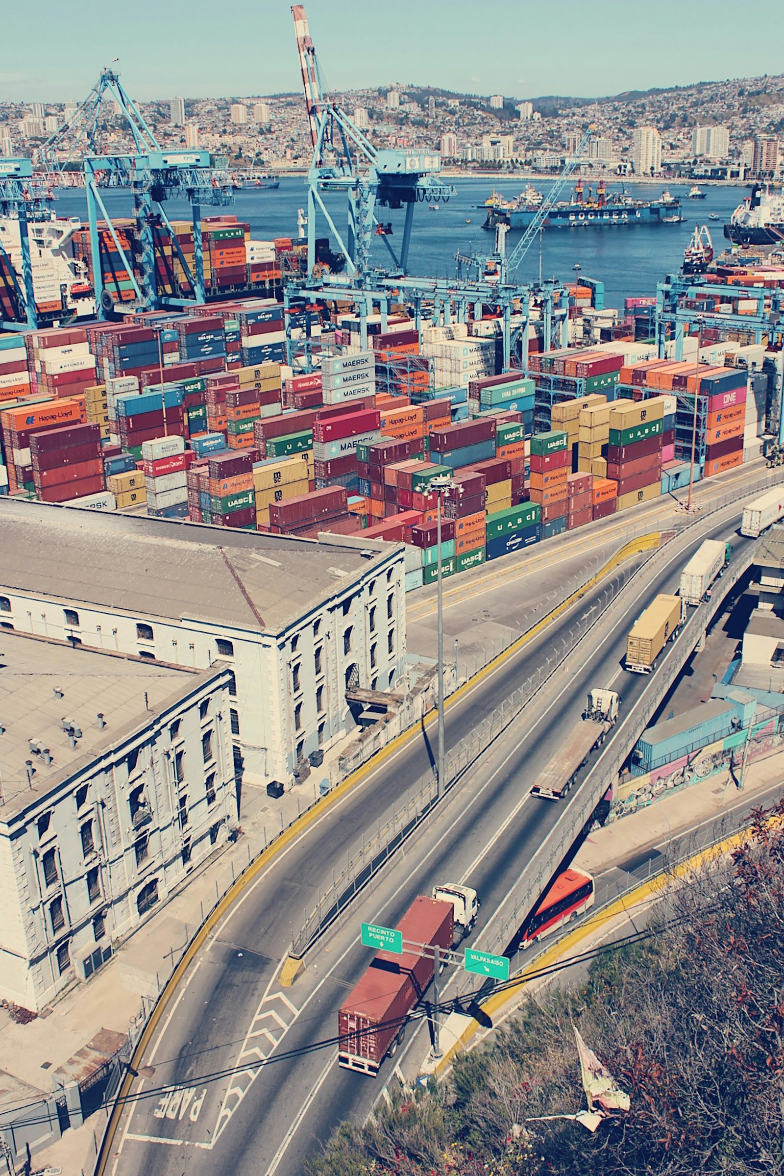 Mega container ship at a port terminal