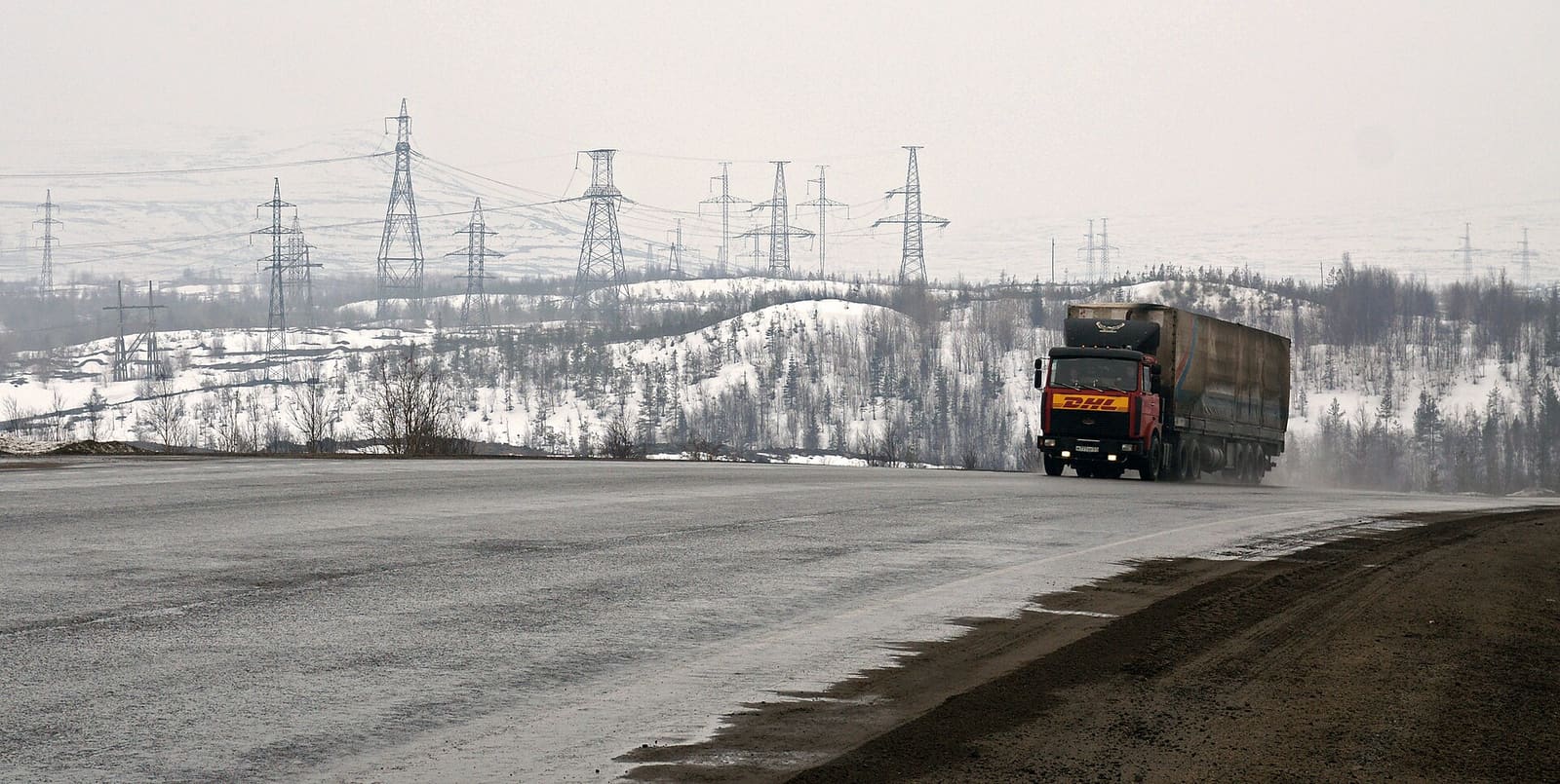 Truck on the Russian M18 highway near Monchegorsk